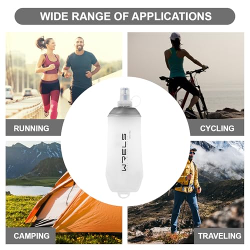 WRELS 200ml/350ml/500ml Collapsible Soft Flask,BPA Free Folding Soft Water Bottle with Hanging Ring,Lightweight TPU Hydration Flask for Running Marathon Cycling Hiking - color: Grey-200ml*2