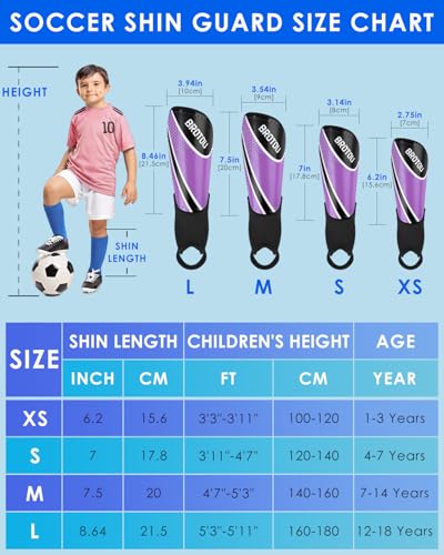 BROTOU Shin Guards Soccer Youth, Soccer Shin Guards for Kids 3-15 | Light Weight Adjustable Straps Shin Pads Protection Equipment with Ankle and Leg Calf Protection - color: Purple, size: Medium