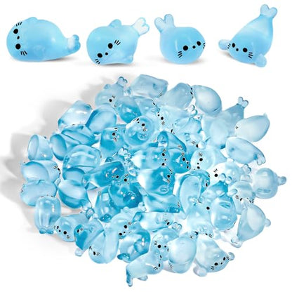 60PCS Glow in The Dark Mini Seal Figurines, Mini Resin Animals, Cute Luminous Seal Animals for Fairy Garden, Aquarium, Potted Plants, Desk Display DIY Crafts