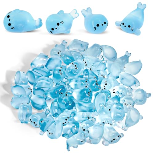 60PCS Glow in The Dark Mini Seal Figurines, Mini Resin Animals, Cute Luminous Seal Animals for Fairy Garden, Aquarium, Potted Plants, Desk Display DIY Crafts
