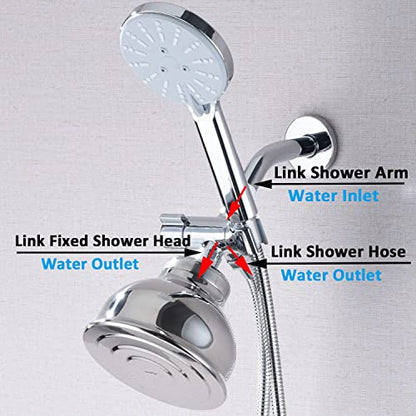 Metal Shower Diverter Valve with Hand Shower Holder, Full Flow Shower Arm Diverter for Hand Held Showerhead and Fixed Spray Head, G 1/2 3-Way Universal Shower System Replacement Part Uvish