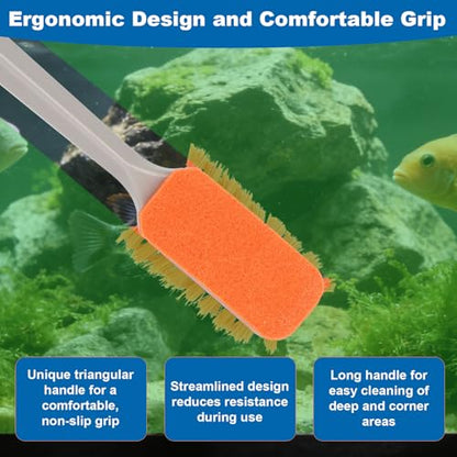 Small Fish Tank Cleaner Brush, Aquarium Algae Scraper Tool with 2 Cleaning Replacement Pads Compact Aquarium Cleaning Kit for Glass & Acrylic Tanks Accessories (Orange)