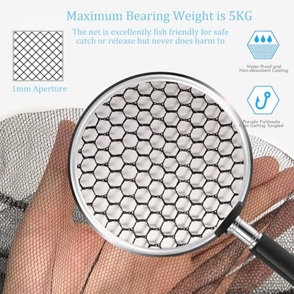 Fishing Landing Net with Aluminum Telescoping Pole 75" Long Handle,Rubber Coated Nylon Mesh,for Steelhead,Salmon,Fly,Kayak,Catfish,Bass,Trout,Shrimp,Crab,for Easy Catch & Release,Extend to 75 Inch