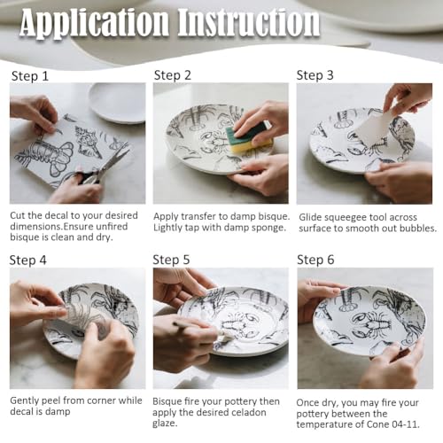 SUPERDANT 4PCS Ocean Shellfish Underglaze Paper Transfer Lobster Crab Transfer Papers for Clay Ceramic Porcelain Under Glaze Transfers for Pottery Enamel Decals Black Underglaze Handcrafted Gifts