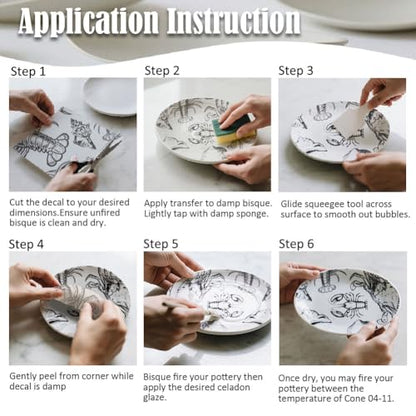 SUPERDANT 4PCS Ocean Shellfish Underglaze Paper Transfer Lobster Crab Transfer Papers for Clay Ceramic Porcelain Under Glaze Transfers for Pottery Enamel Decals Black Underglaze Handcrafted Gifts