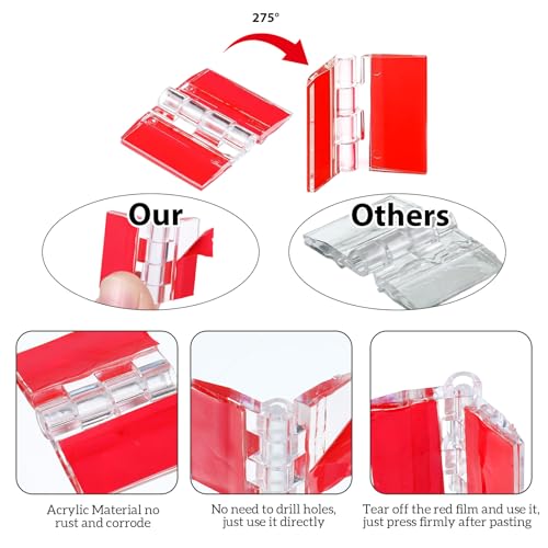 8 PCS Self-Adhesive Clear Plastic Hinges 2 Sizes Acrylic Transparent Continuous Hinge Tools for Cabinet Drawer Furniture DIY Box Display Stand Crafts Aquarium Lid