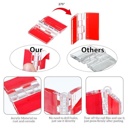 8 PCS Self-Adhesive Clear Plastic Hinges 2 Sizes Acrylic Transparent Continuous Hinge Tools for Cabinet Drawer Furniture DIY Box Display Stand Crafts Aquarium Lid