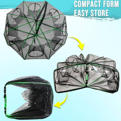 Fishing Bait Trap Crab Trap Minnow Traps, Foldable Net for Blue Crabs Lobster Shrimp Crawfish with Rope and Crabbing Equipment - color: Black-1 Pack, size: 8 Holes-25.5" x 9.4"
