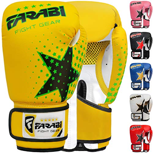 Farai Kids Boxing Gloves 6-oz Kickboxing Muay Thai Training MMA Sparring Gloves, Best Gloves for Training on Punching Bag, Focus Pads Practice - color: Yellow
