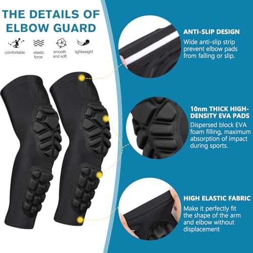 Compression Padded Elbow Sleeve for Sports 2 Pack Arm Forearm Crashproof Protection Anti-collision Pads for Football - size: XX-Large
