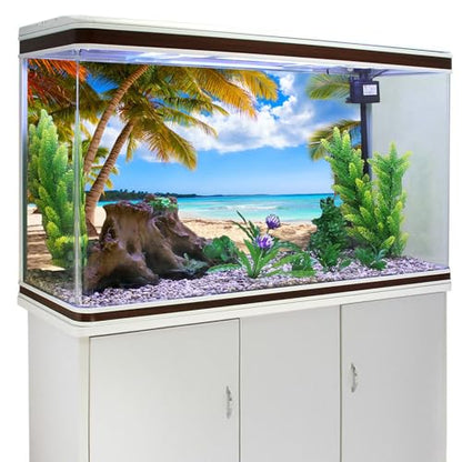 AWERT 36x20 inches Fish Tank Background Nature Landscape Aquarium Background Beach Blue Sky White Clouds Coconut Trees Beach Theme Wave and Sky Aquarium Backdrop Decor Sea Scenery Fish Tank Background - size: 36x20in/90x50cm