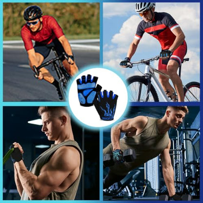 MOREOK Cycling Gloves Bike Bicycle Gloves, Half Finger 5MM Gel Anti-Slip - color: Blue, size: Large