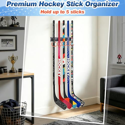 Hockey Stick Holder Wall Mount Display, 5-Hook Storage Rack