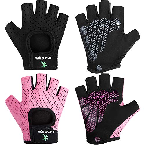 Geyoga 2 Pairs Workout Gloves Adjustable Gym Exercise - color: Black, Pink, size: Medium