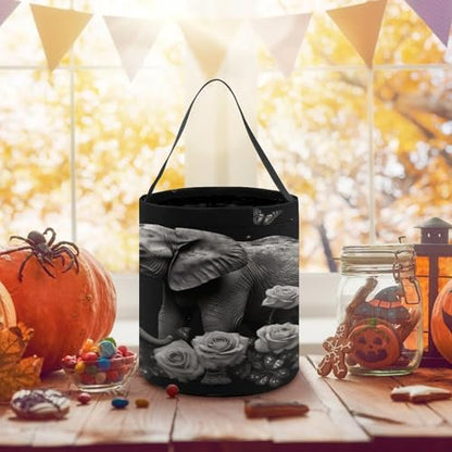 Halloween Trick Or Treat Bags With Handles Collapsible Candy Bucket Reusable Elephant And Butterfly Printed Goody Bucket For Holiday Party Gifts - color: Elephant and Butterfly