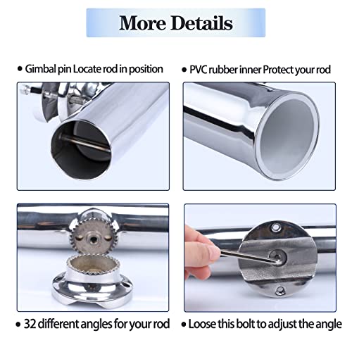 (2X) 316 Stainless Tournament Style Boat Fishing Holder Clamp on Fishing Rod Holder for Boat 1-1/4" to 2" Rail Gimbal Pin at Bottom