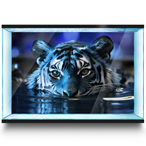 Aquarium Background Stickers - Tiger, Blue, Water, Reflection Self-Adhesive Fish Tank Reptile Terrarium Decor Poster (120 x 60 cm / (47.2 x 23.6 inches)) - size: 120 x 60 cm / (47.2 x 23.6 inches)