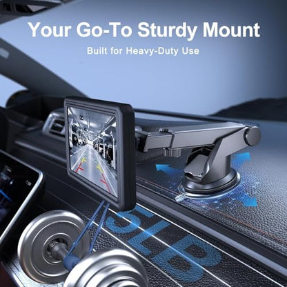 EWAY Suction Cup Mount for CarPlay Display, Backup Camera Monitor, Extended Arm with 360° Rotation, 4-Tab Bracket Replacement Dashboard Windshield Holder for 7-11" Apple Carplay, Android Auto Screens