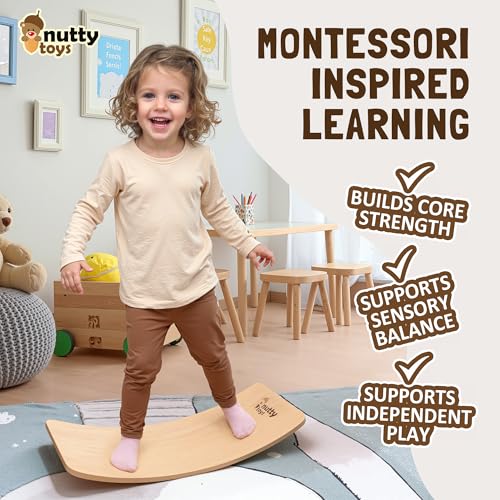 NUTTY TOYS Montessori Wooden Wobble Board for Kids & Adults -100% Natural Wood Balance Board, Waldorf Toddler Balancing Toy, Unique Boy Girl Open Ended Toy Best Valentines Day & Easter Gifts Idea 2026 - size: Mini