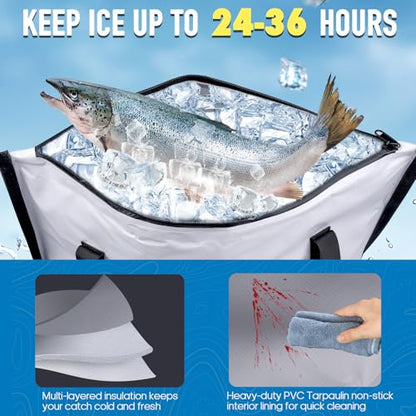 THKFISH Insulated Fish Cooler Bag, Fish Kill Bag for Caught Fish, 40x16in 25x17.5in Portable Waterproof Insulated Fish Bag Keeps Ice for 24 Hours - color: BLUE-25x17.5x8.6"
