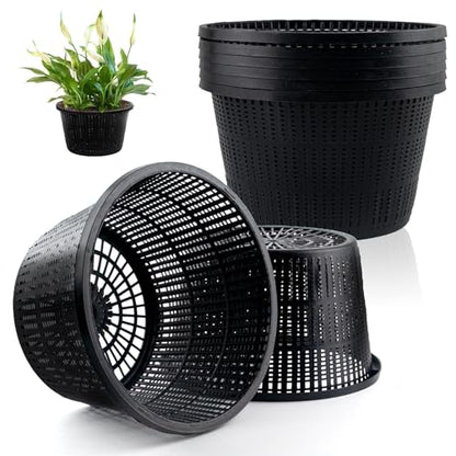 Hydroponic Mesh Net Pots, 6 Pieces, Black Plastic Garden Baskets for Aquatic Plants, Pond and Aquarium