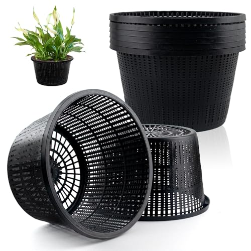 Hydroponic Mesh Net Pots, 6 Pieces, Black Plastic Garden Baskets for Aquatic Plants, Pond and Aquarium