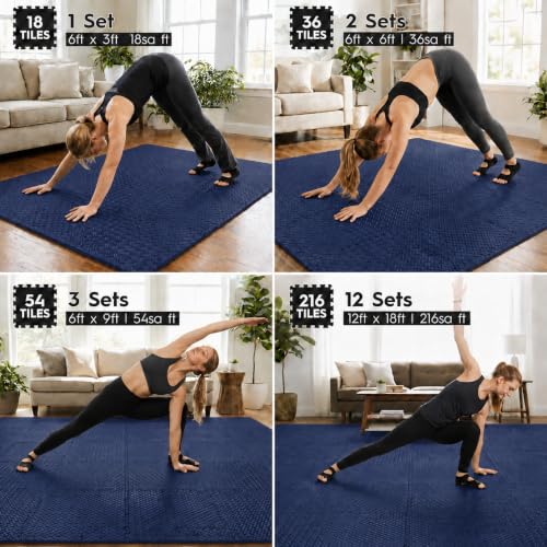 18 Pcs EVA Foam Floor Tiles, Puzzle Exercise Mat Set for Gym - color: Deep Ocean Blue