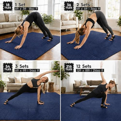 18 Pcs EVA Foam Floor Tiles, Puzzle Exercise Mat Set for Gym - color: Deep Ocean Blue