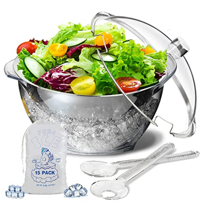 Iced Salad Bowl, 4.5 Qt Large Chilled Serving Bowl with Lid for Parties, Ice Bowls to Keep Veggie, Fruit, Potato, Pasta Cold, Unique Gift for Women - size: 4.5Qt (Iced Salad Bowl)