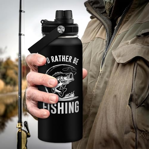 Fishing Insulated Engraved Stainless Steel Water Bottle 32oz, Vacuum Chug Lid Travel Tumbler for Men Friends Dad Grandpa Fisherman, I'd Rather Be Fishing, Birthday Christmas Father's Day - color: Fishing 2