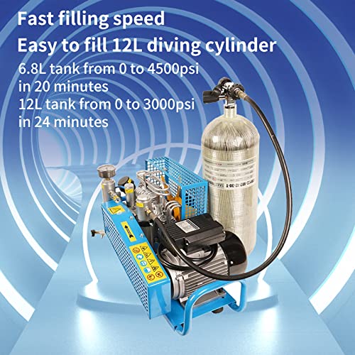 TUXING 4500Psi Pcp Air Compressor, 300Bar High Pressure Diving Compressor Gasoline Drive, Manual Shutdown Version, for Scuba Breathing Snorkeling Water Sport Paintball Blue