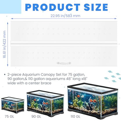 Sieral Aquarium Polycarbonate Canopy Set 2 Pcs 22.95 x 16.61 x 0.12 Inch for 75/90/110 Fish Tank with Center Brace Aquariums Cover Fish Tank Lid with a Hook Knife, Breathable Hole and Handle, Clear - color: Clear, size: 48x18in