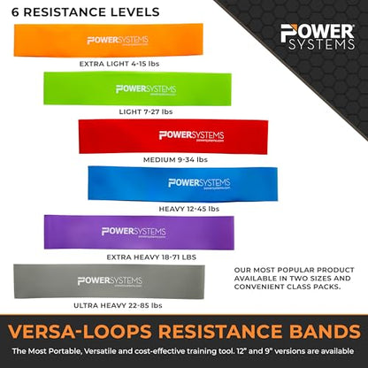 Power Systems Versa Loops Commercial Grade Resistance Bands, Exercise Loop Bands Kit for Working Out, Elastic Bands for Physical Therapy, Strength, and Fitness Training at Home or Gym