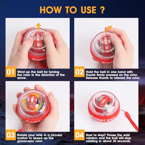 JIN BD Auto-Start Wrist Ball – GYRO Ball Trainer - color: Red