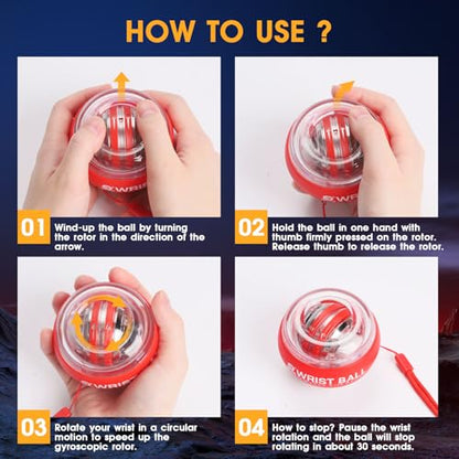 JIN BD Auto-Start Wrist Ball – GYRO Ball Trainer - color: Red