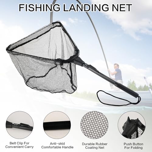 3Pcs Fishing Tool Kit Includes Folding Fishing Landing Net, Fish Lip Gripper, Multifunctional Pliers with Lanyard Sheath, Fishing Gear Accessories Equipment Gifts for Fishermen