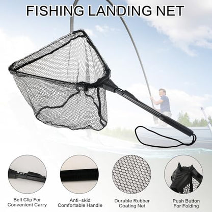 3Pcs Fishing Tool Kit Includes Folding Fishing Landing Net, Fish Lip Gripper, Multifunctional Pliers with Lanyard Sheath, Fishing Gear Accessories Equipment Gifts for Fishermen
