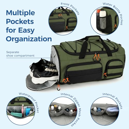 Searock 45L Gym Bag for Men, 3-In-1 Duffle Bag Backpack for Travel - color: Green