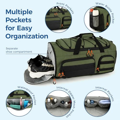 Searock 45L Gym Bag for Men, 3-In-1 Duffle Bag Backpack for Travel - color: Green