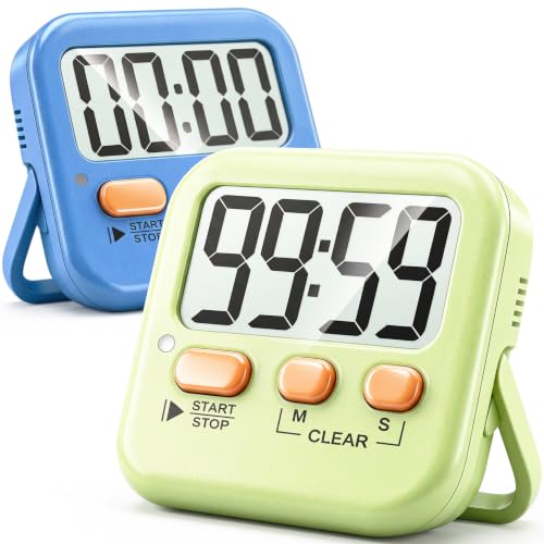Antonki 2 Pack Digital Timer for Kids Classroom Kitchen Timers for Cooking - color: 2 * Green+ Sky Blue ( 95%+select for Kids )