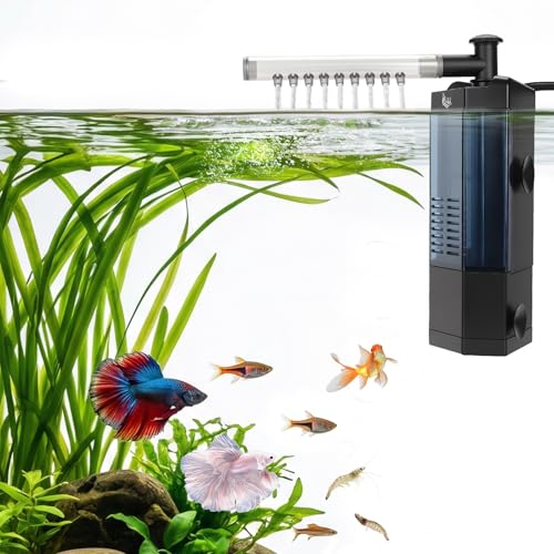 AQQA Internal Aquarium Filter - Submersible 5-40 Gallons Fish Tank Filters, Adjustable Wave Maker, Bottom Inlet Whisper Pump and Underwater Automatic Power Water Filter System for Freshwater (M) - size: M for 5-40 Gallon