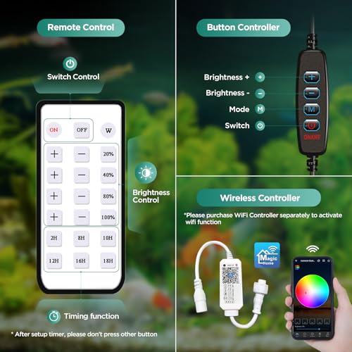 Lominie LED Aquarium Light, Planted Tank Light 4 Channels Remote Control 6500K Aquarium LED Lamp for Freshwater Fish Tank Refugium with Gooseneck (A20 Freshwater) - color: A20 freshwater