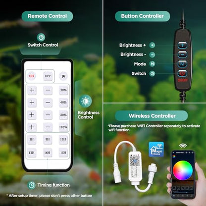 Lominie LED Aquarium Light, Planted Tank Light 4 Channels Remote Control 6500K Aquarium LED Lamp for Freshwater Fish Tank Refugium with Gooseneck (A20 Freshwater) - color: A20 freshwater