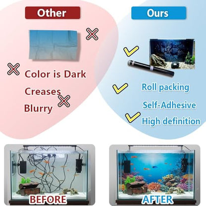 Aquarium Background Stickers for 15-25 Gallon Tanks, Cartoon Underwater Self-Adhesive Fish Tank Reptile Terrarium Decor Poster (48 x 16inches / (122 x 41 cm)) - size: 48 x 16inches / (41 x 122 cm)