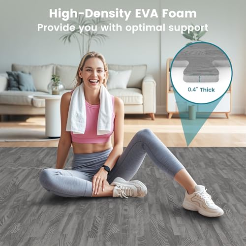 Happygrill Interlocking Wood Grain EVA Foam Floor Tiles, 100 Sq. Ft, 25 PCS - color: Grey, size: 100 Sq. Ft.