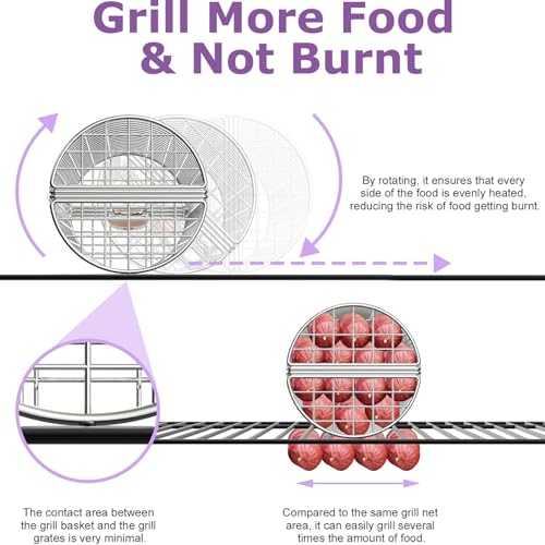 Rolling Grill Basket, Grill Baskets for Outdoor Grill, REMOVABLE HANDLE, Anti-Scorch Stainless Steel BBQ Net Tube for Meat, Shrimp, Vegetables, Grill Accessories, Gifts for Dad, Husband (Round)