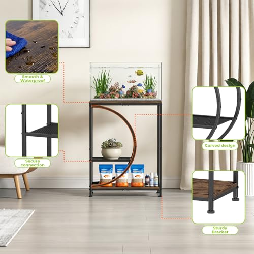 10 Gallon Fish Tank Stand, Aquarium Stand with Smooth Wood Board and Matte Black Iron Frame, Heavy Duty Sturdy Design for Home Office Use, Black (Tank not Included)