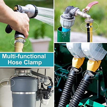 Hose Clamp, Stainless Steel Hose Clamps 1 1/4 Inch to 2 1/4 Inch, Large Adjustable Worm Gear Hose Clamps Assortment Kit Pipe Tool for Fuel Line, Plumbing, Automotive Mechanical, 10 PCS Hose Clamp Set