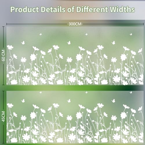Bloss Window Privacy Film Pure White Flowers Pattern Glass Window Film,Sun Blocking Window Film,Day and Night Privacy Heat Blocking Non-Adhesive Window Tint for Home Office 23.6 x 118inches - color: Flower, size: 23.6" X 118"