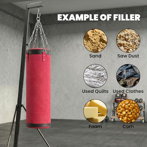 Soozier Punching Bag with Stand for Adults 72.8" 90.9" | Freestanding Boxing Stand, Canvas Sandbag, Stable Triangular Base, 1" Weight Plate Storage, Home Gym MMA, Height Adjustable